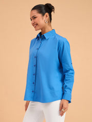 Women Royal Blue Poplin Oversized Shirt