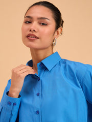 Women Royal Blue Poplin Oversized Shirt
