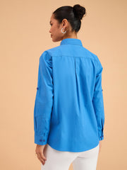 Women Royal Blue Poplin Oversized Shirt