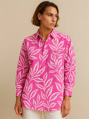 Women Fuchsia Tropical Floral Oversized Shirt