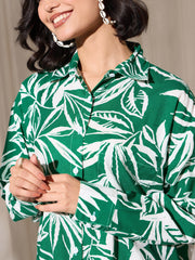 Women Green Tropical Floral Oversized Shirt