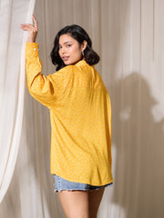 Women Yellow Pin Polka Dot Oversized Shirt