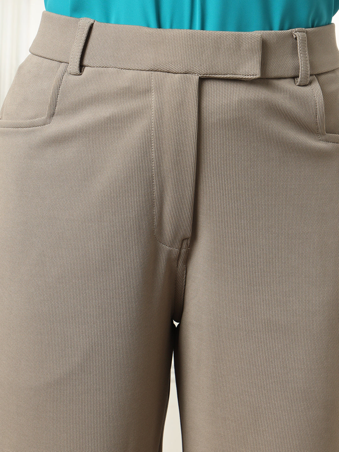 womens work straight high rise wrinkle free formal beige trousers