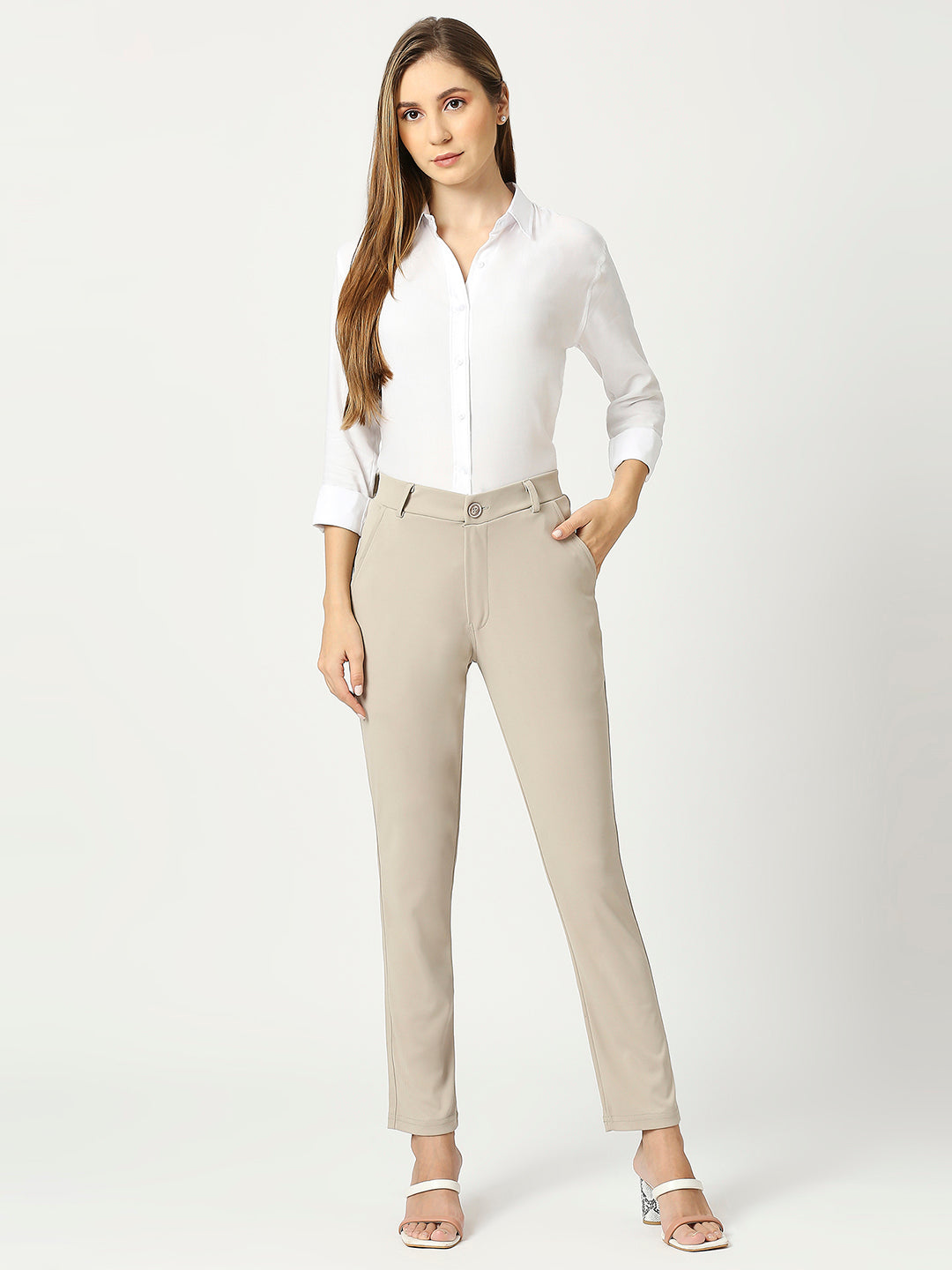 women sharp slim fit cotton formal trouser 2