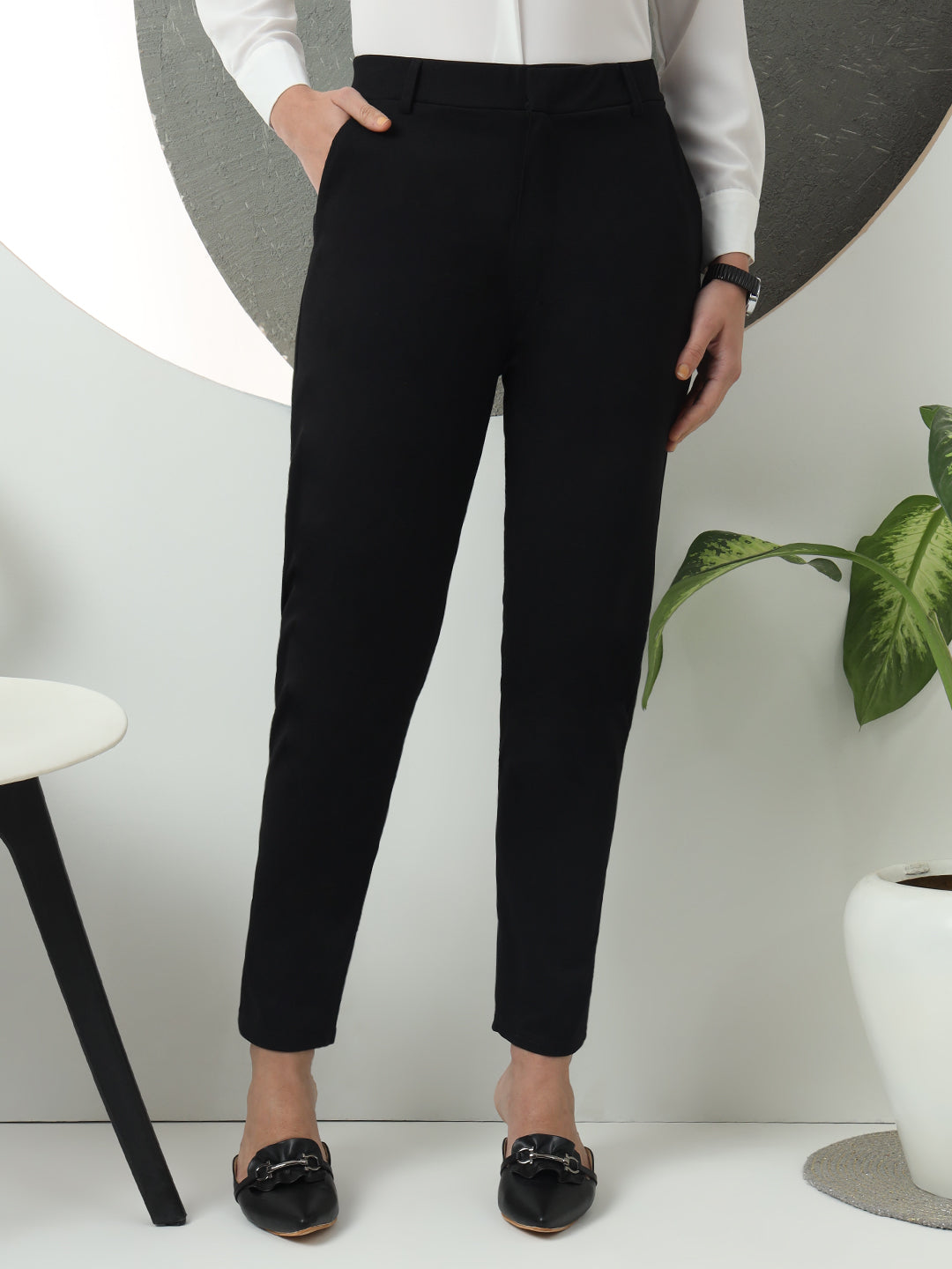 women tapered fit high waist office wear trousers