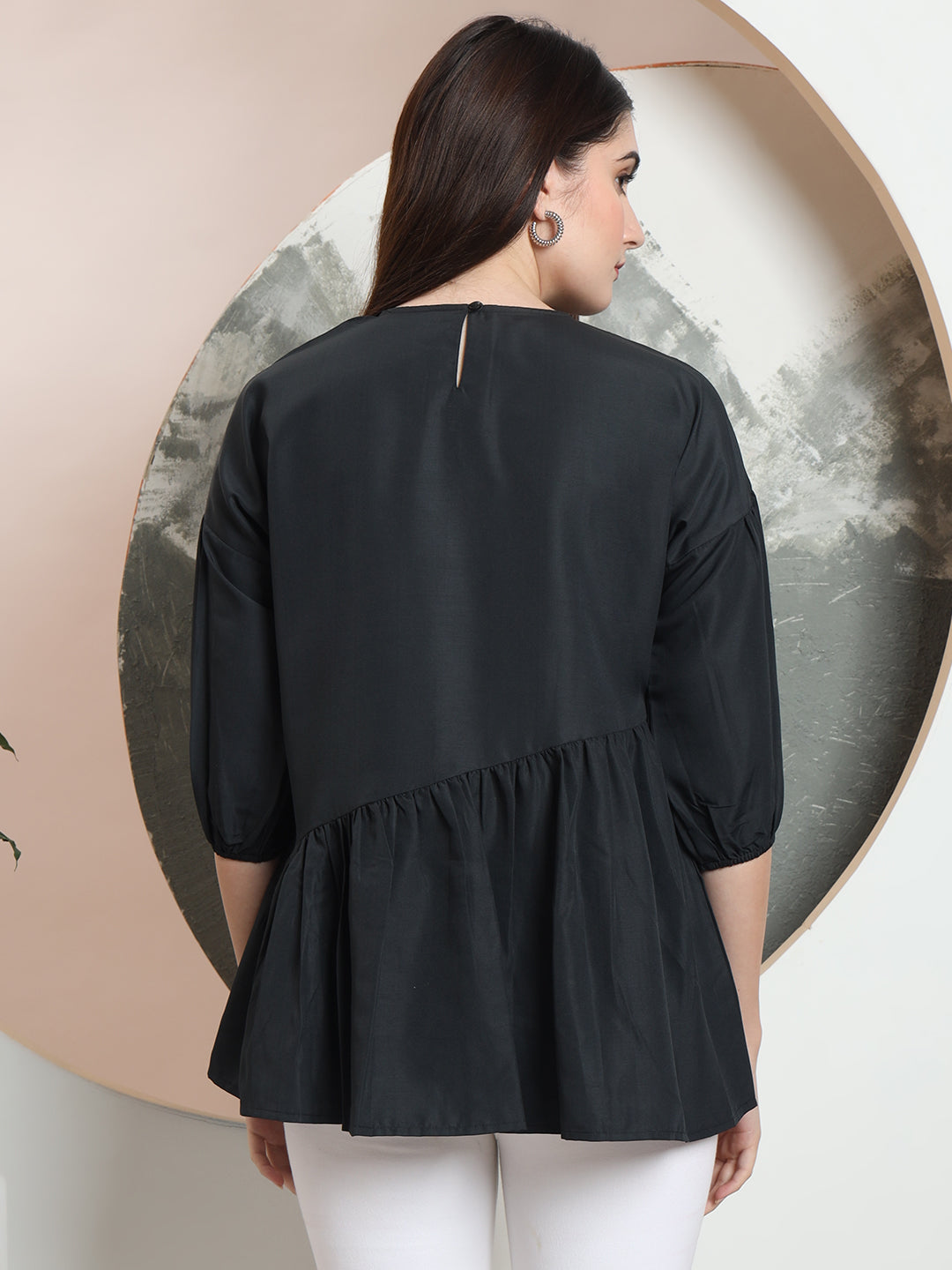 casual puff sleeves solid women top 1