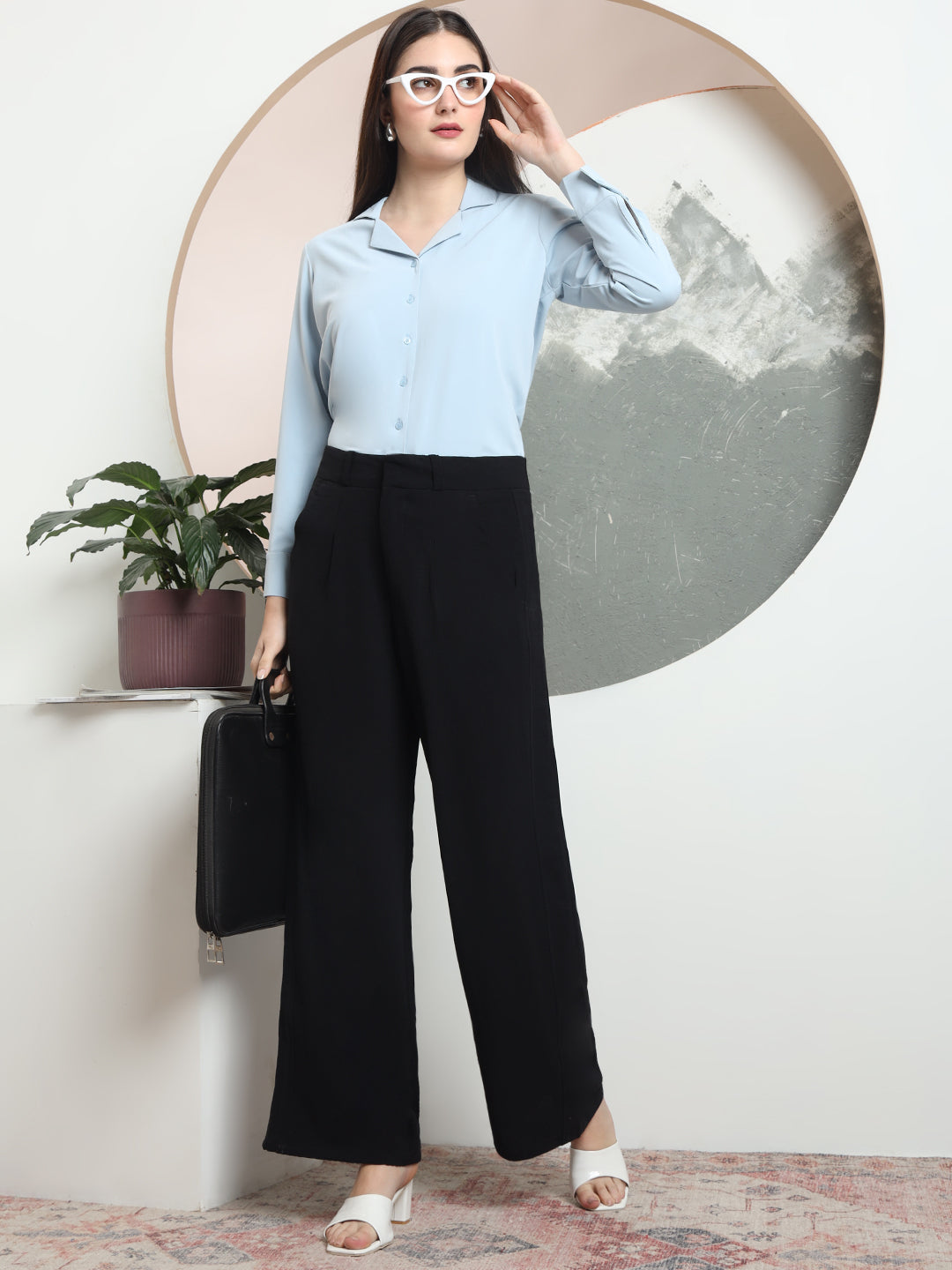 women relaxed flared high rise pleated formal trousers 2