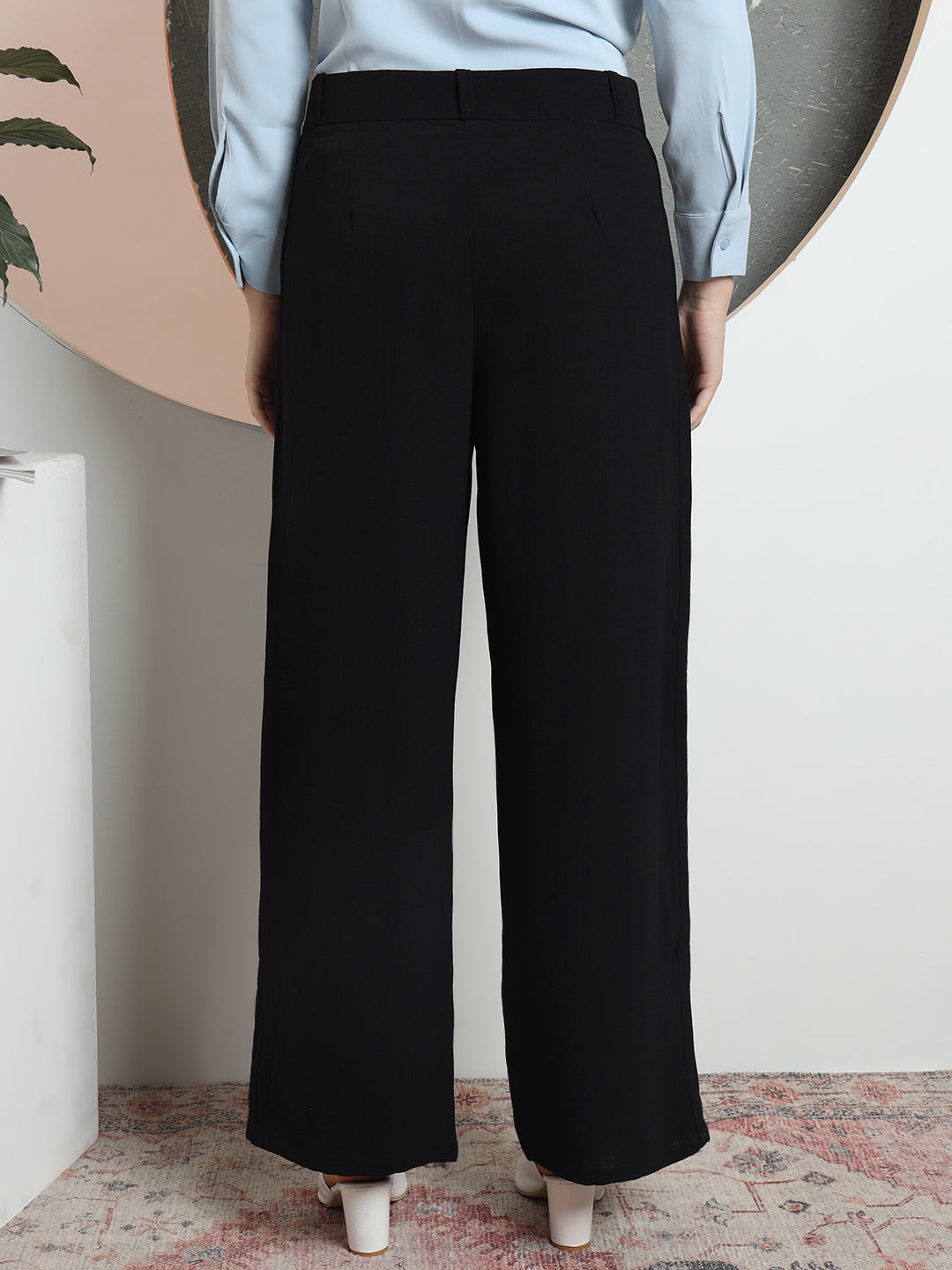 women relaxed flared high rise pleated formal trousers 2