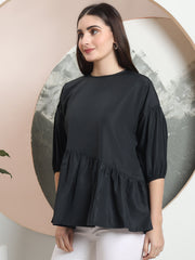 casual puff sleeves solid women top 1