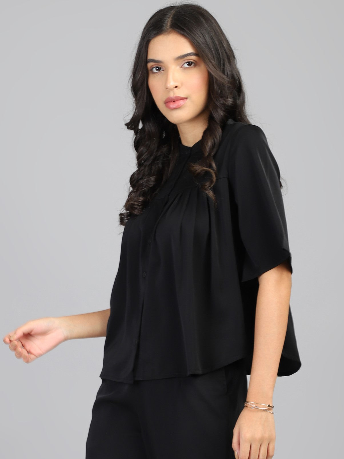 regular fit solid mandarin collar casual shirt 1