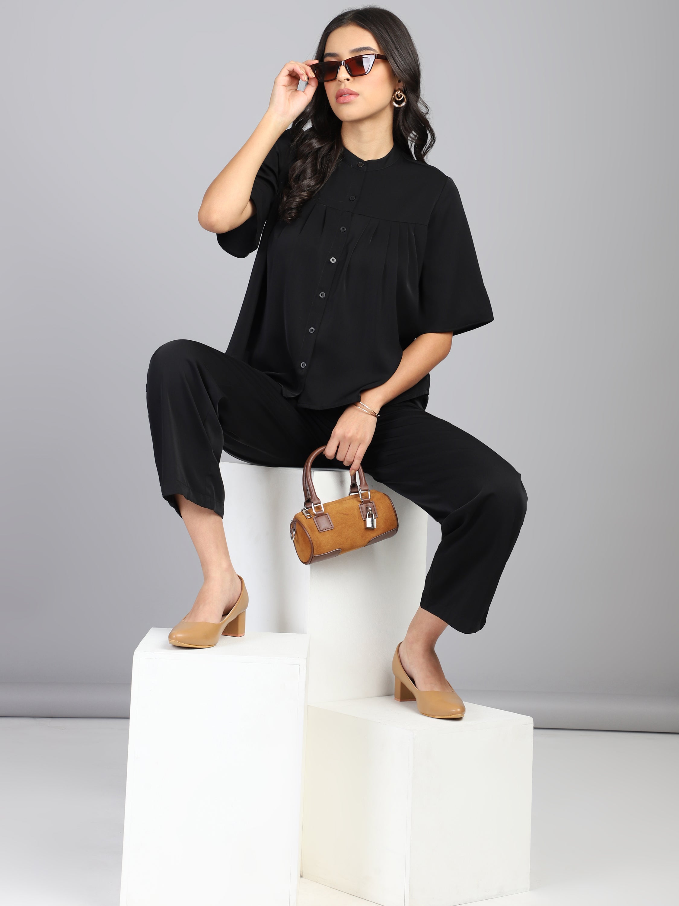 regular fit solid mandarin collar casual shirt 1