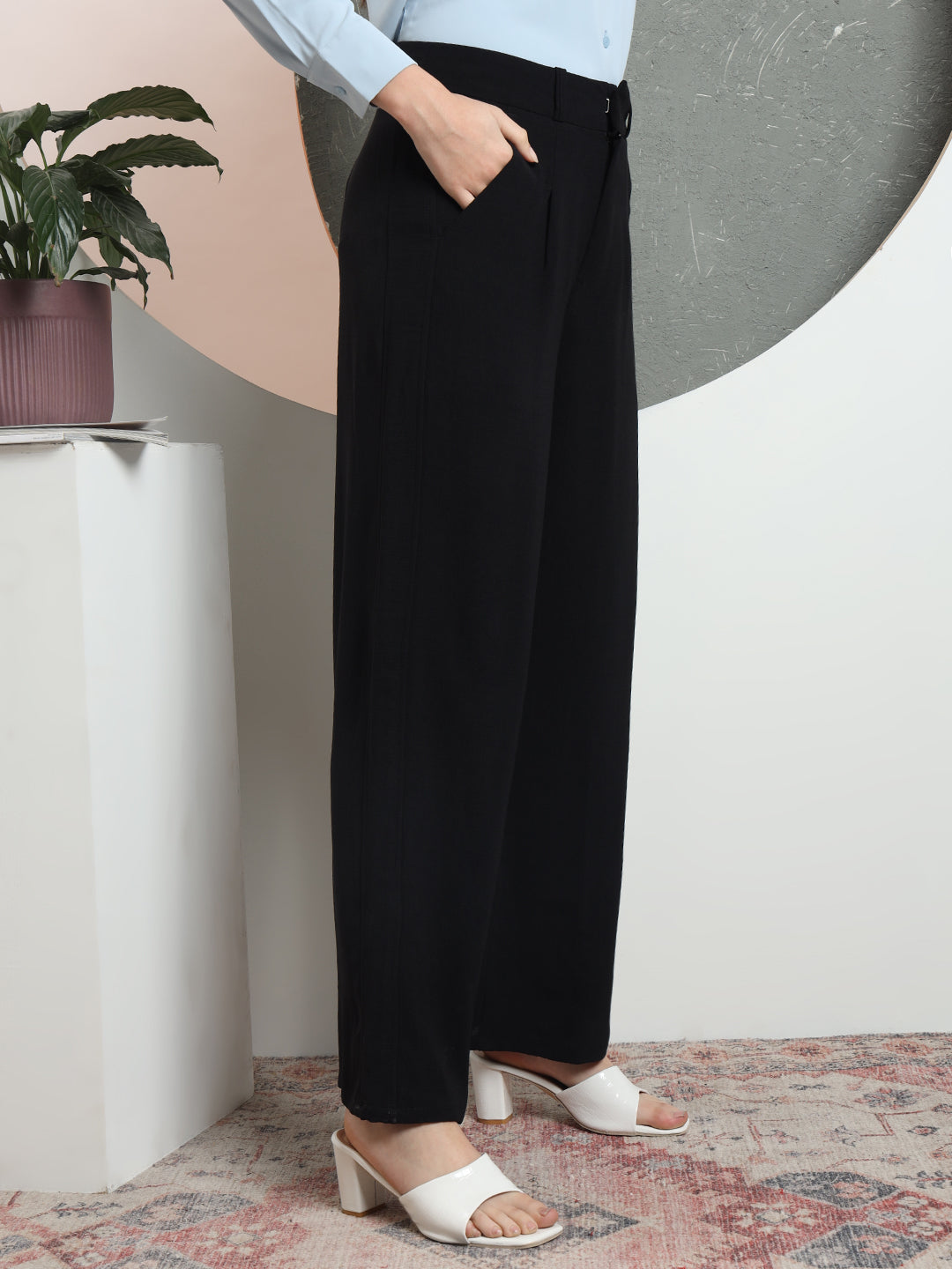 women relaxed flared high rise pleated formal trousers 2