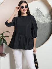 casual puff sleeves solid women top 1