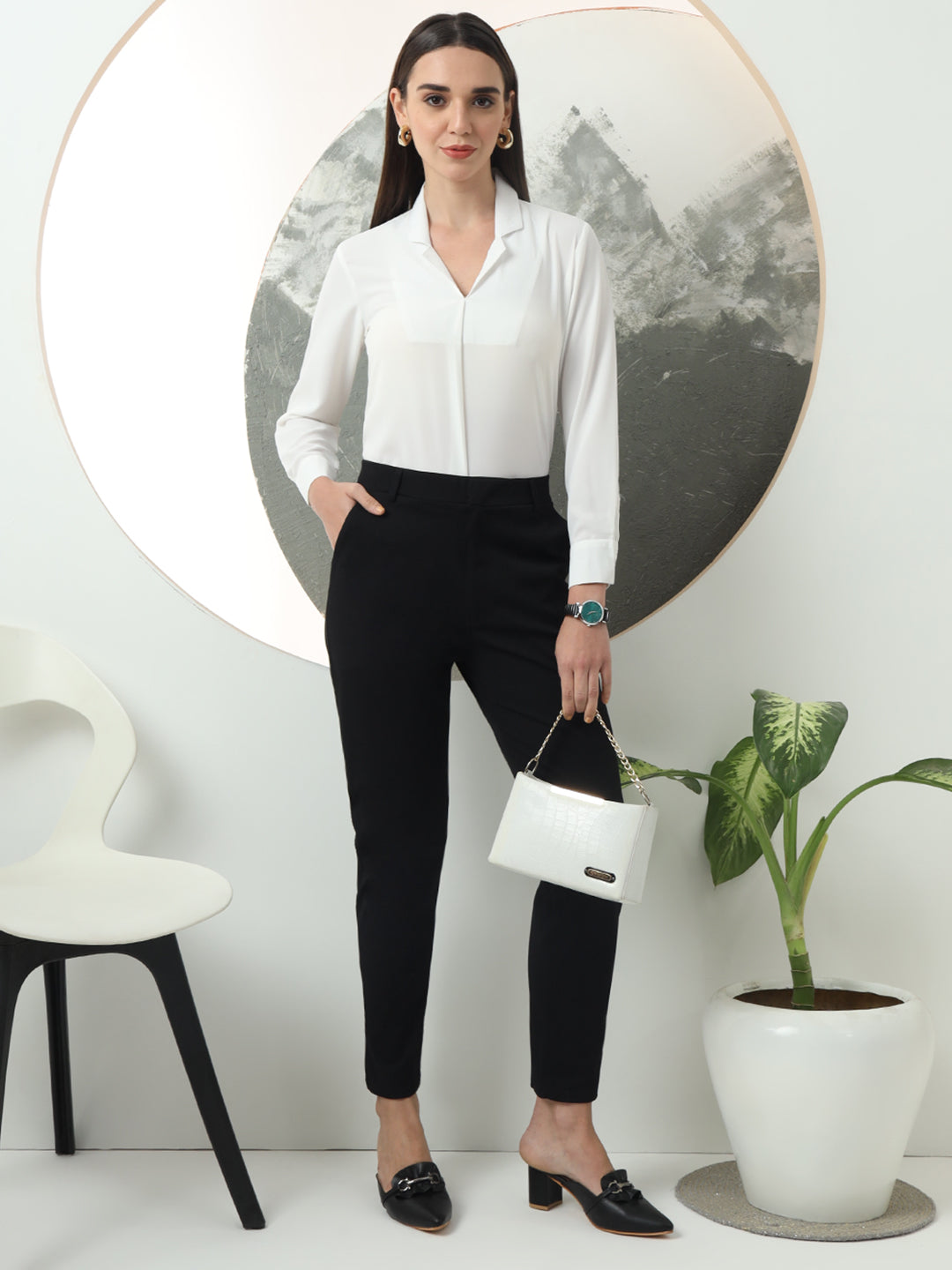 women tapered fit high waist office wear trousers