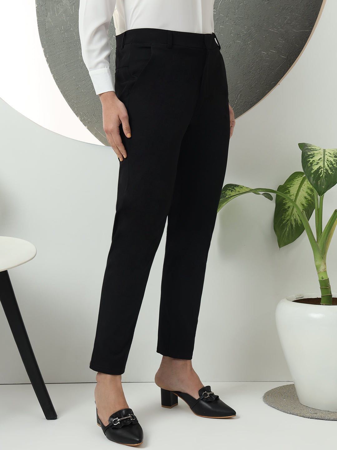 women tapered fit high waist office wear trousers