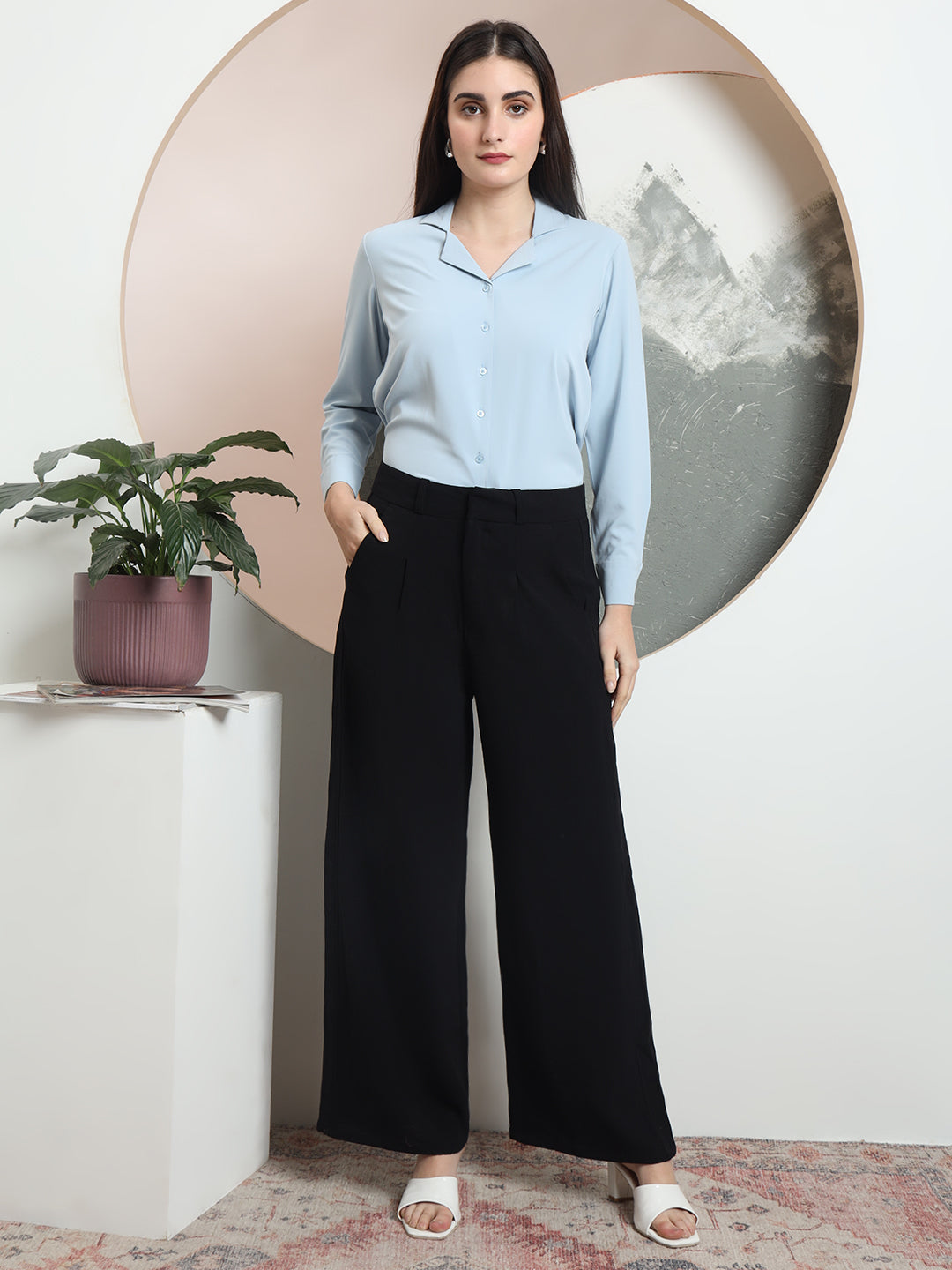 women relaxed flared high rise pleated formal trousers 2