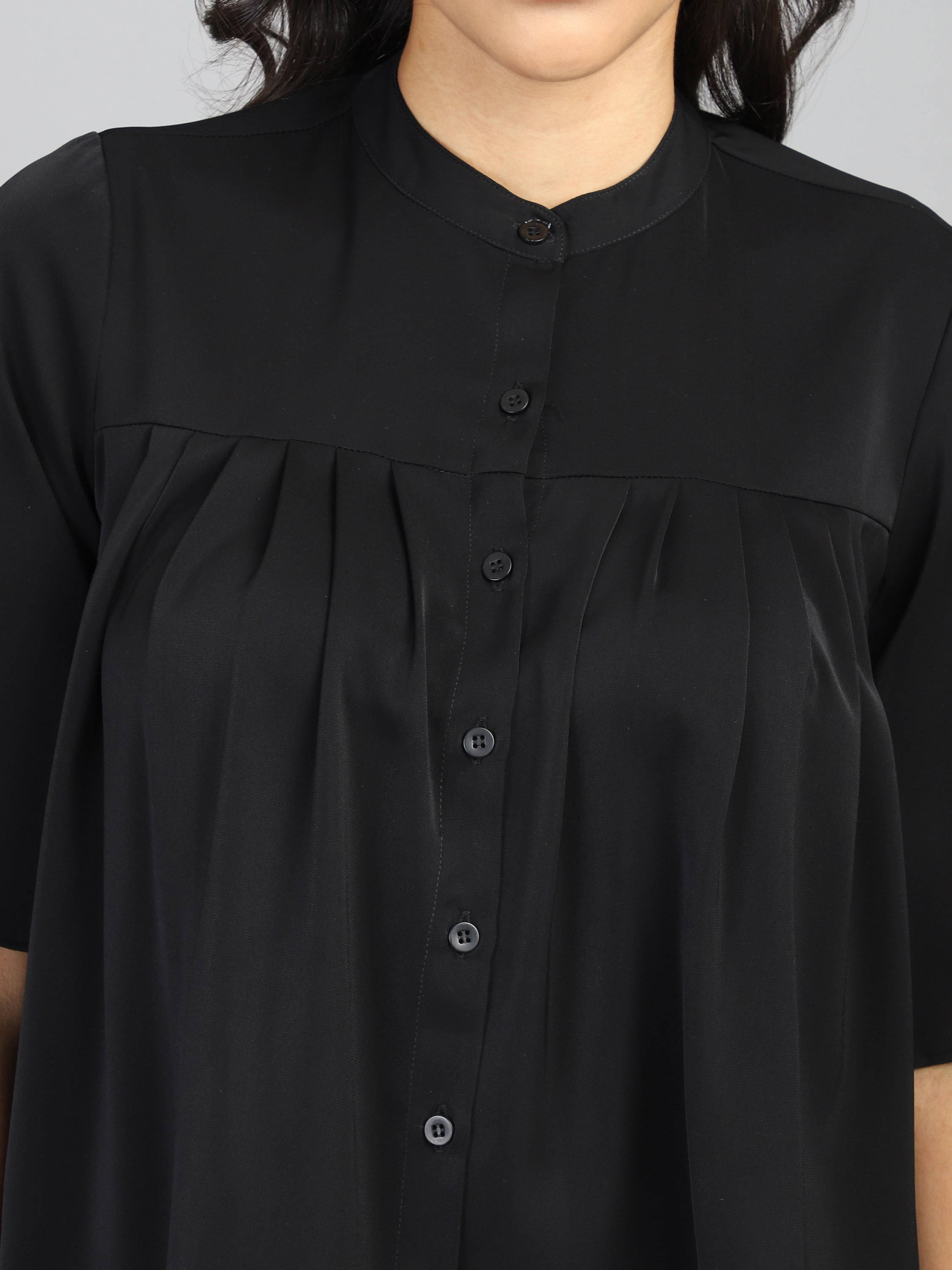 regular fit solid mandarin collar casual shirt 1