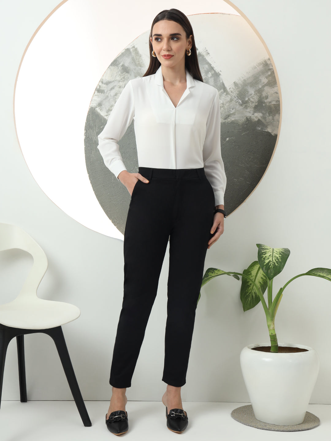 women tapered fit high waist office wear trousers