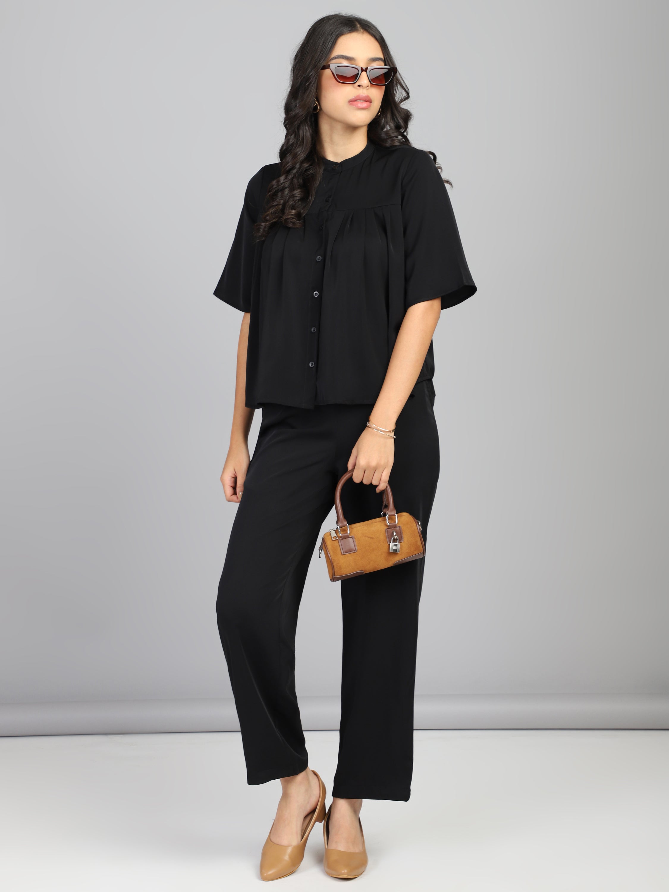 regular fit solid mandarin collar casual shirt 1