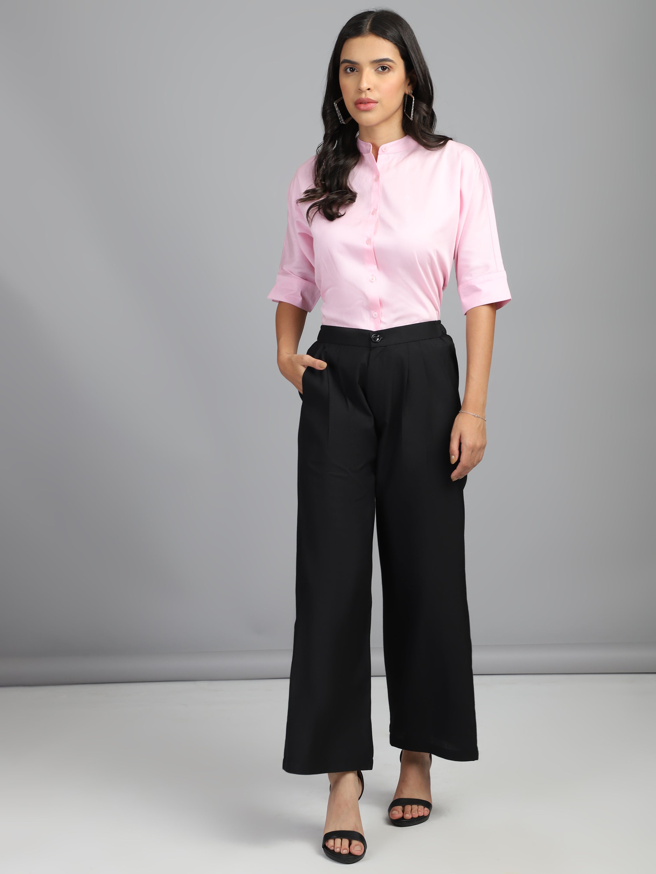 relaxed straight fit high rise pleated trousers