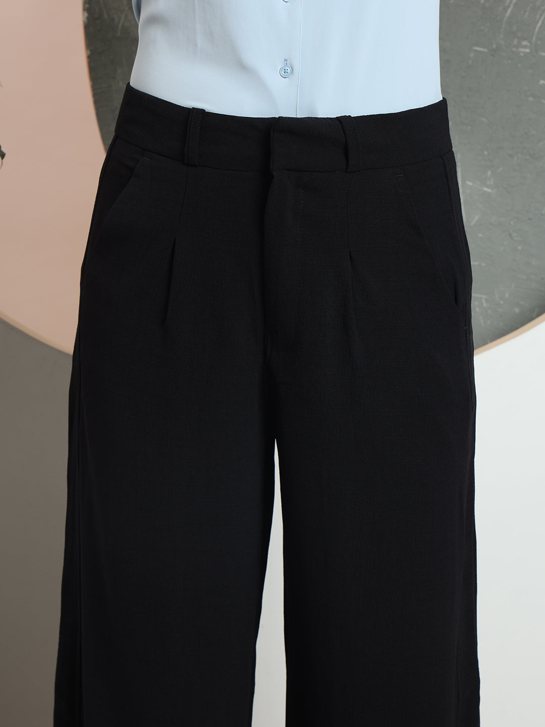 women relaxed flared high rise pleated formal trousers 2