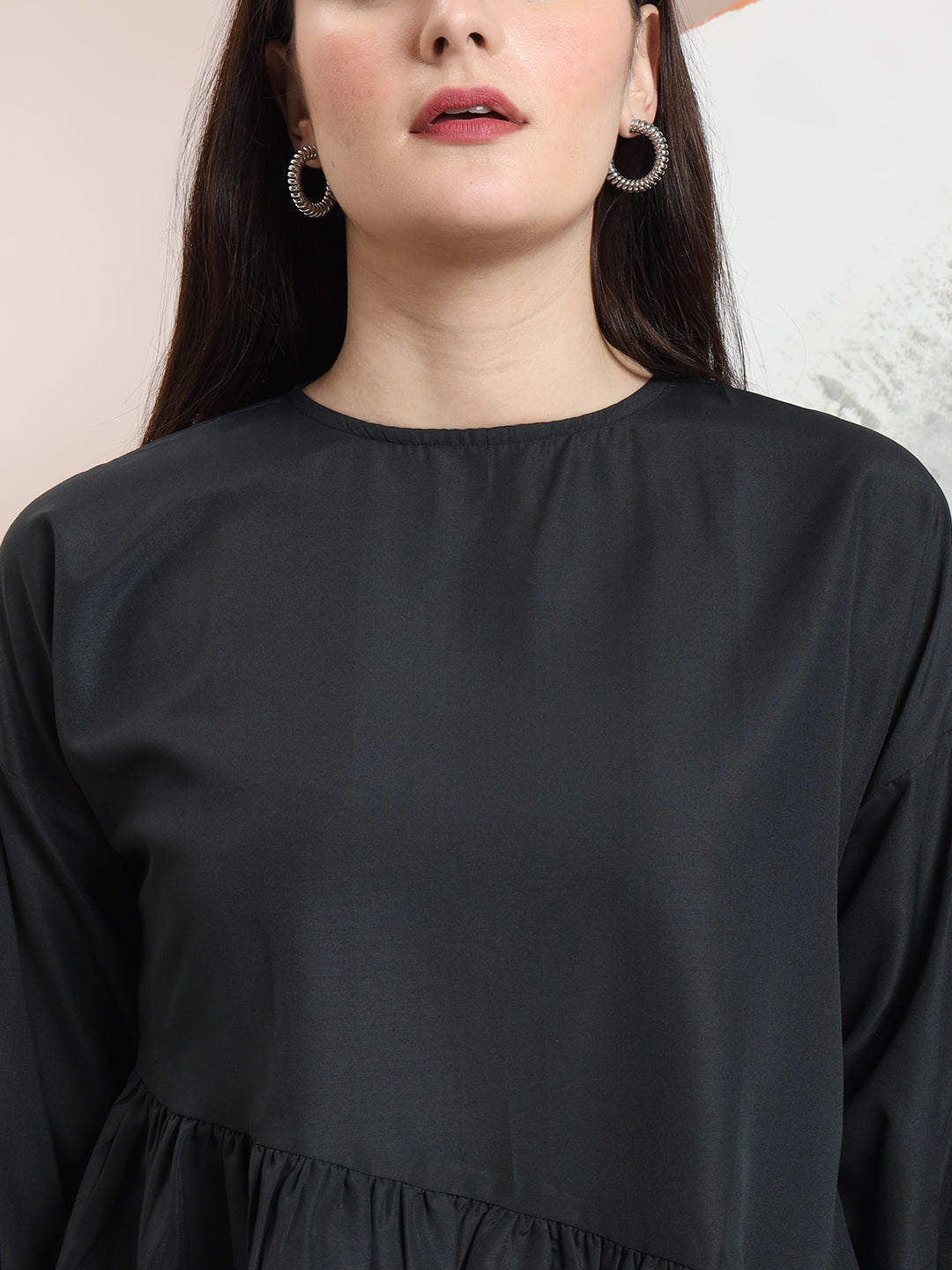 casual puff sleeves solid women top 1