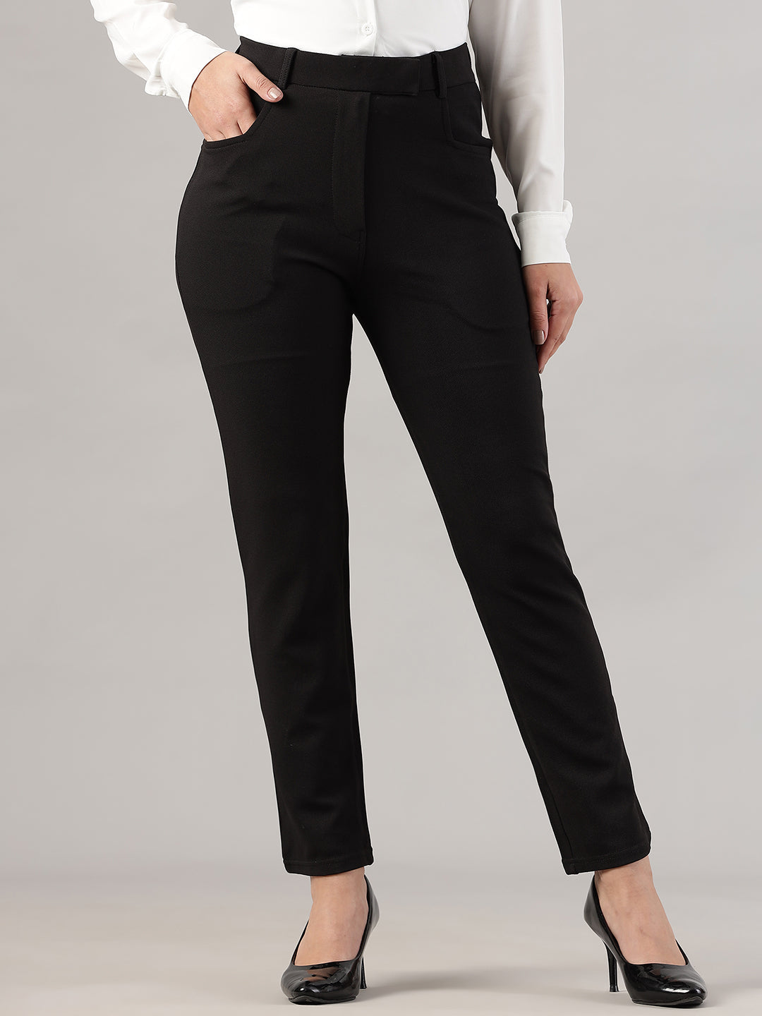 womens work straight high rise wrinkle free formal beige trousers