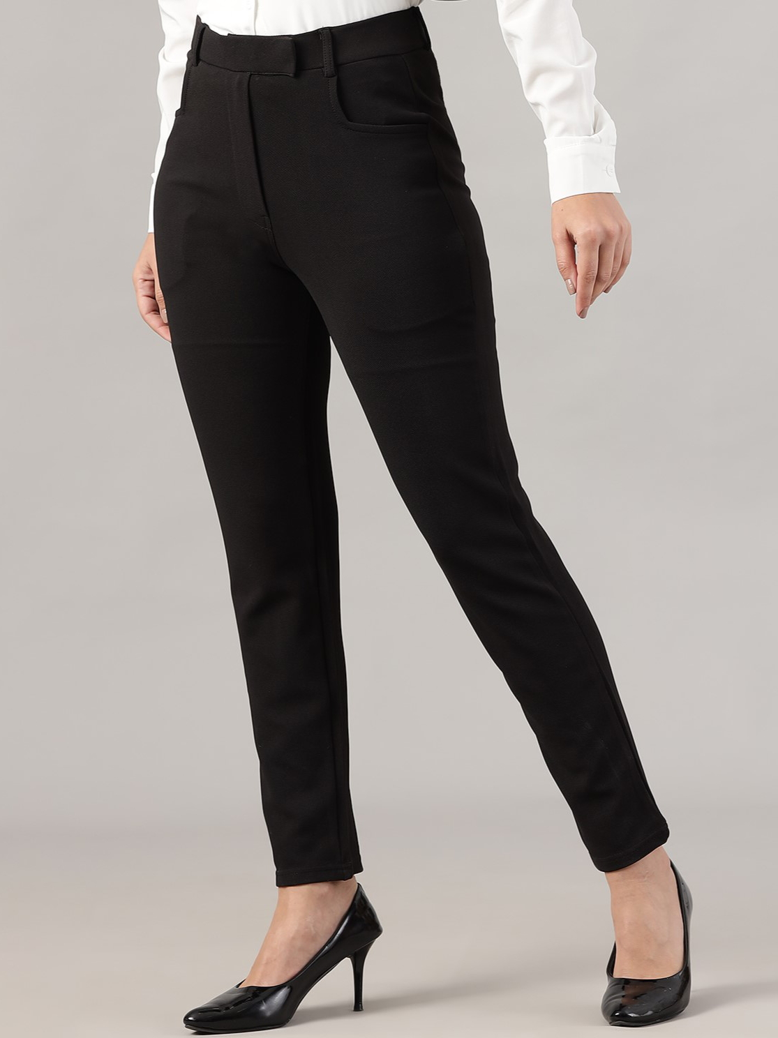 womens work straight high rise wrinkle free formal beige trousers