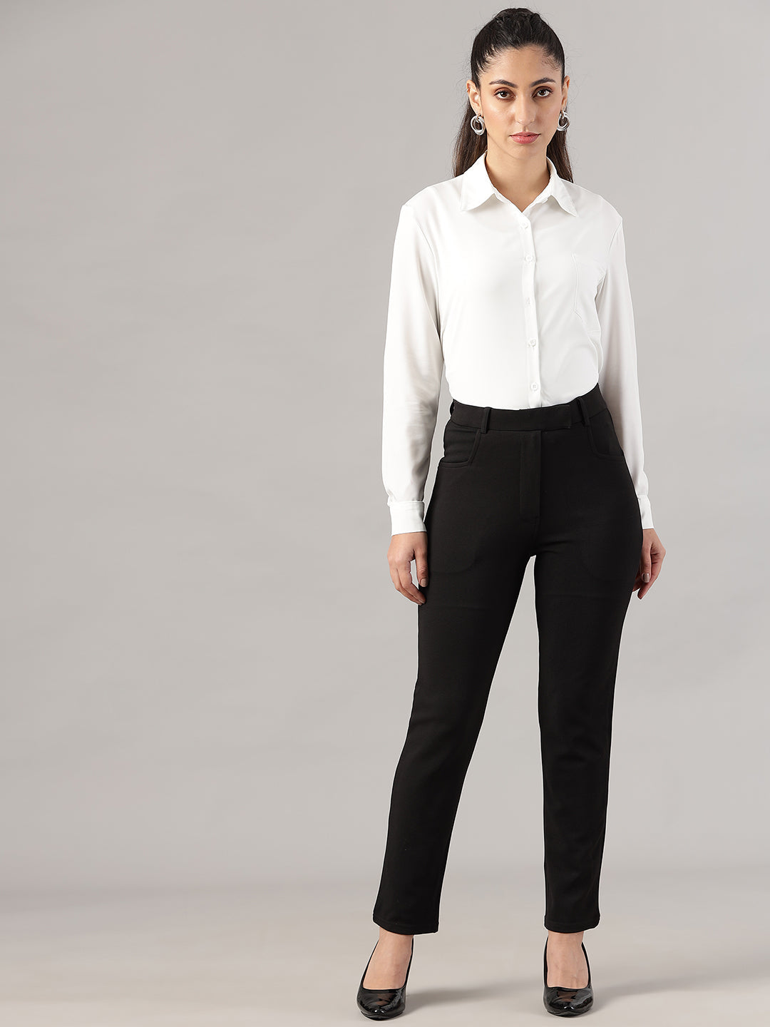 womens work straight high rise wrinkle free formal beige trousers