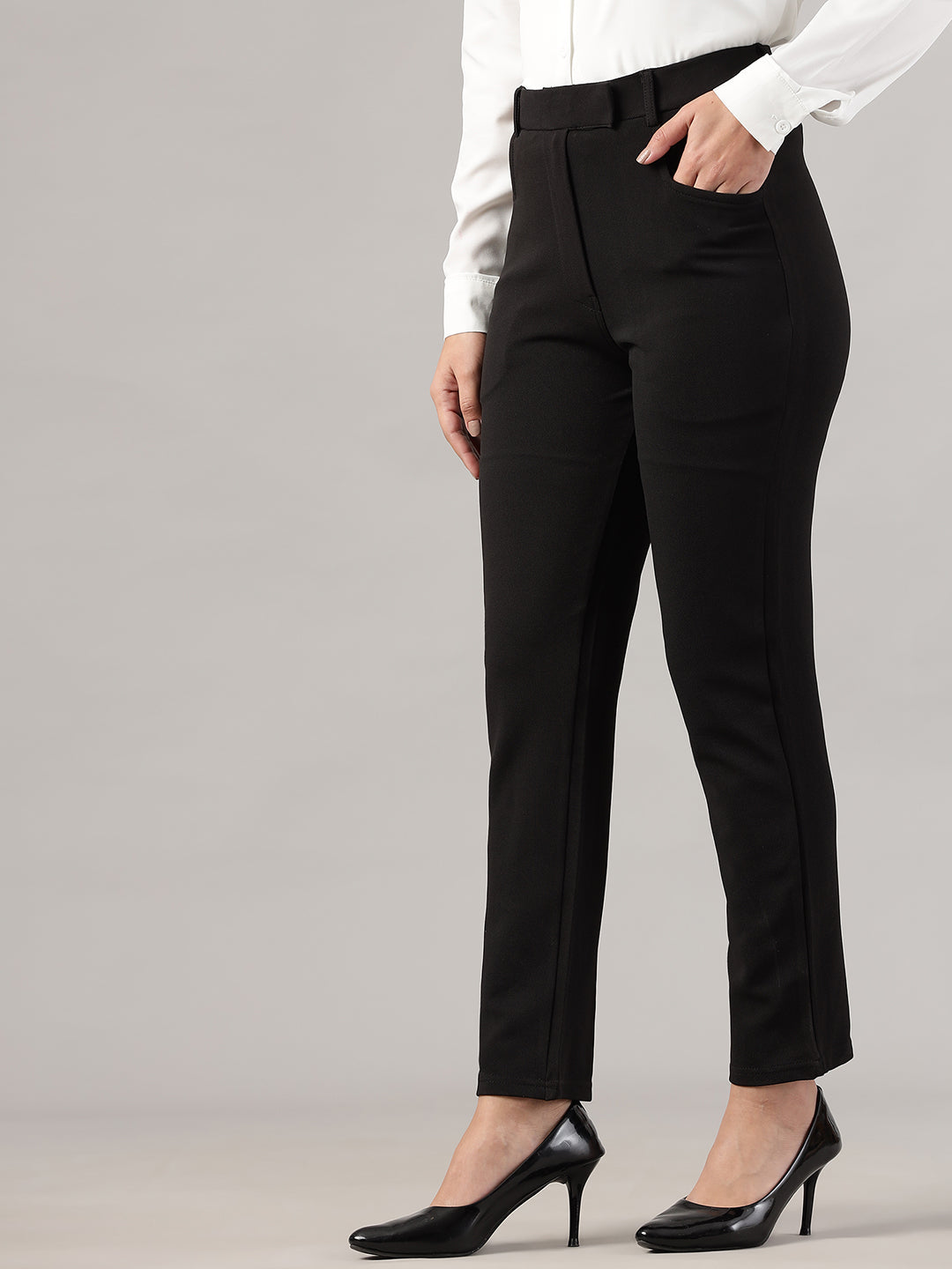 womens work straight high rise wrinkle free formal beige trousers
