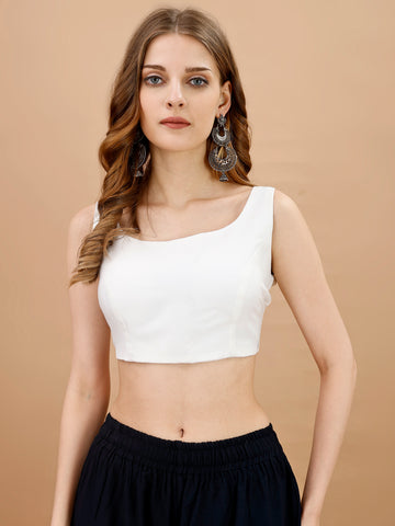 White colored sleeveless tafeta blouse