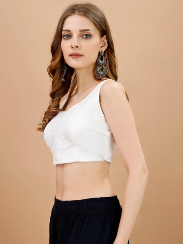 White colored sleeveless tafeta blouse