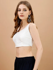 White colored sleeveless tafeta blouse
