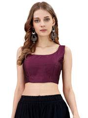 Magenta colored sleeveless tafeta blouse