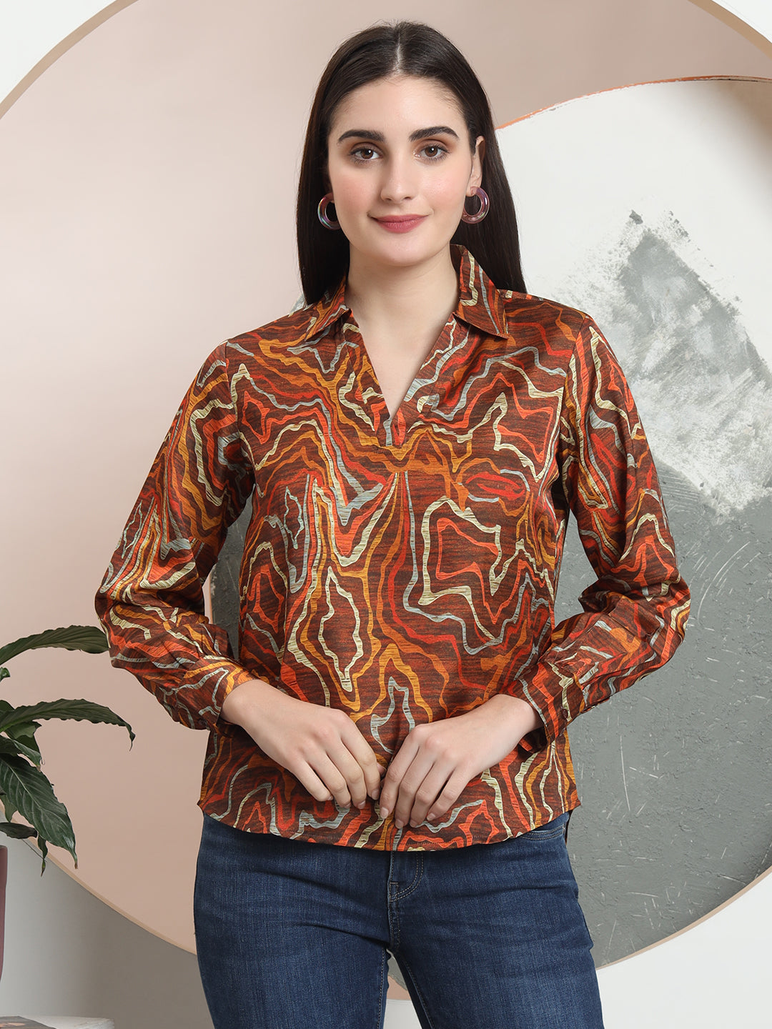 trendy printed v neck top for women 1
