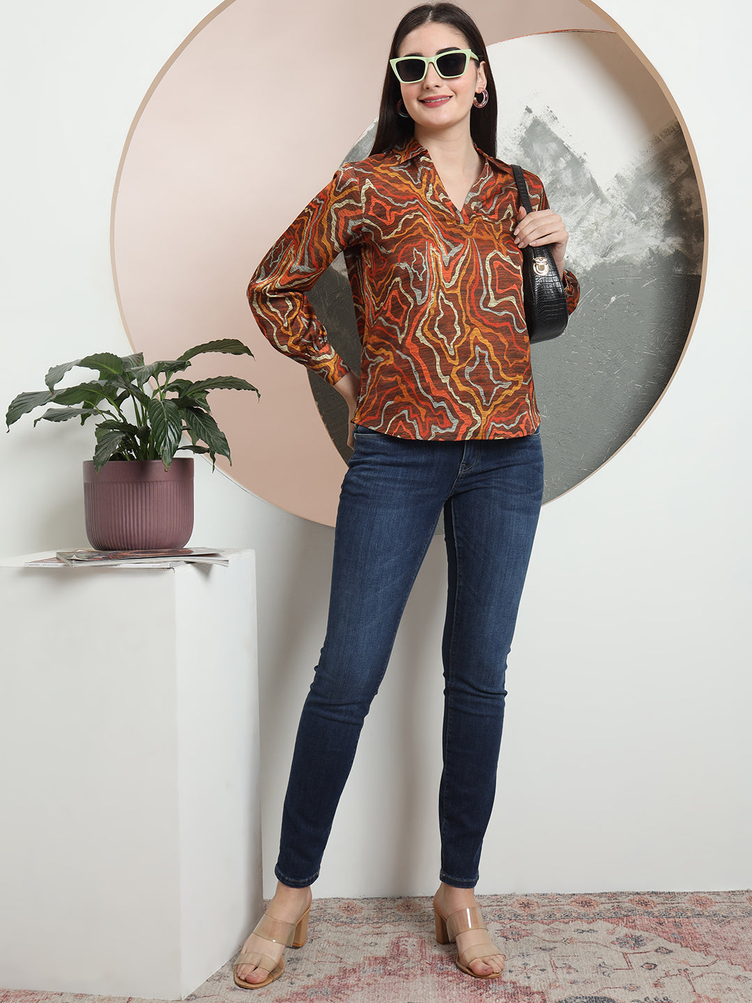 trendy printed v neck top for women 1