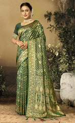 Gleaming Blue Color Satin Silk Saree