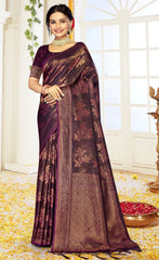 Vintage Wine Color Satin Silk Saree