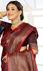 Vintage Wine Color Satin Silk Saree