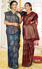 Vintage Wine Color Satin Silk Saree