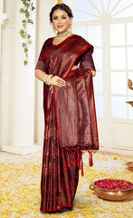 Vintage Wine Color Satin Silk Saree
