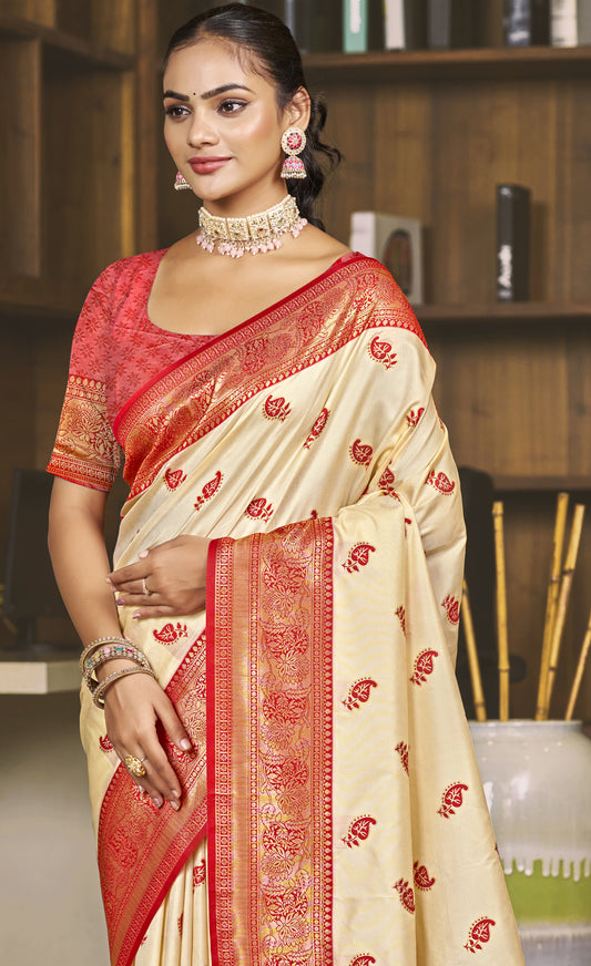 Silk Cream Chaitanya Silk Saree