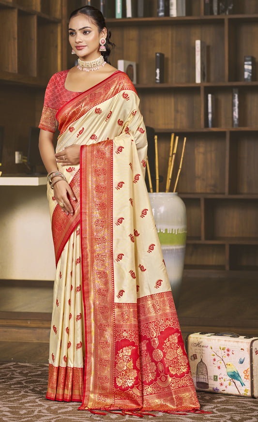 Silk Cream Chaitanya Silk Saree