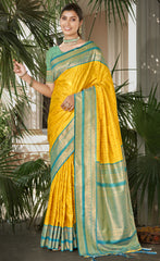 Yellow Silk Woven Work Traditional Saree