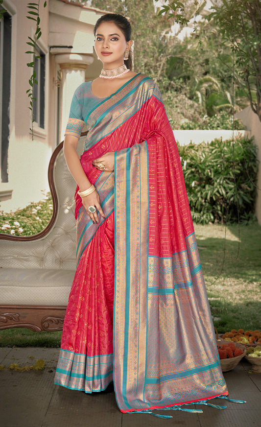Pink Silk Woven Work Traditional Saree