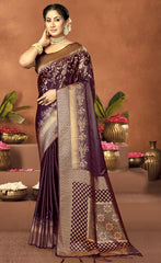 Divine Purple Color Satin Silk Saree