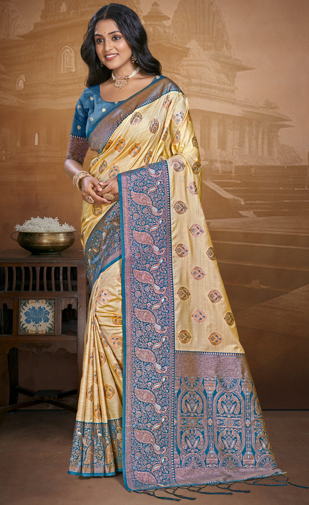 Silk Beige Leela Silk Saree