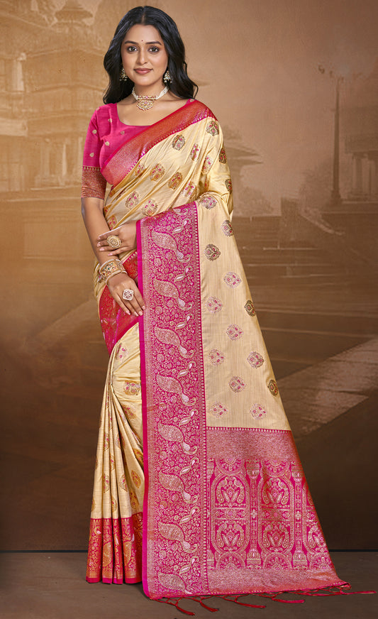 Silk Beige Leela Silk Saree
