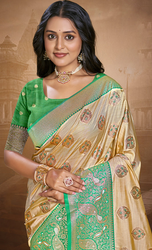 Silk Beige Leela Silk Saree