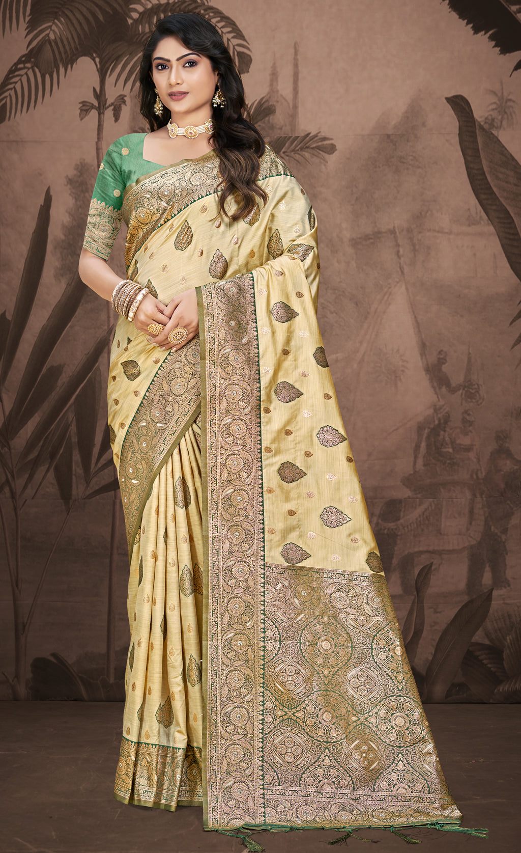 Silk Beige Leela Silk Saree